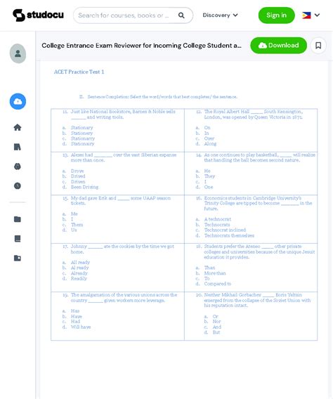 cet reviewer|College Entrance Exam Reviewer for Incoming College Student .